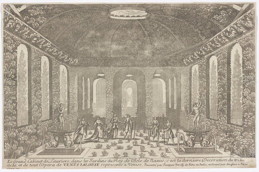 Le Grand Cabinet des Lauriers, dans les Jardins du Roy de l'Isle de Naxos; c'est la derniere Decoration du tro[isième?] acte, et de tout l'Opera de Venus Ialouse representé a Venise