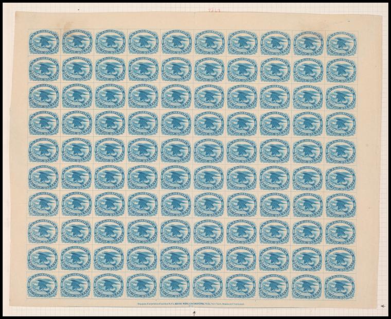 1c blue Eagle carrier reprint pane of 100