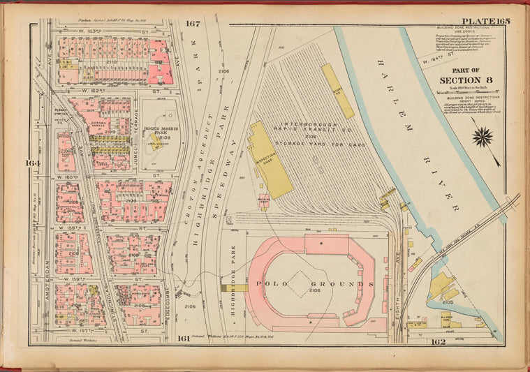 Plate 165, Part of Section 8: [Bounded by W. 163rd Street, (Croton Aqueduct, Highbridge Park, Harlem River) Edgecombe Avenue, W. 157th Street and Amsterdam Avenue]