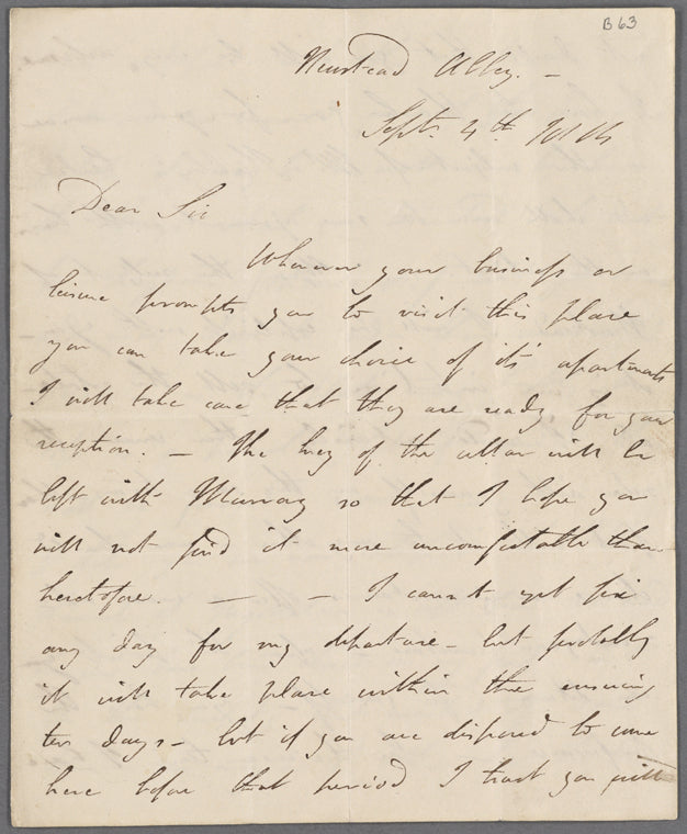 Autograph letter signed to Thomas Claughton, 4 September 1814