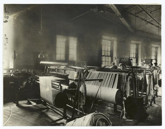 A Weaving Room, with Looms in Action.