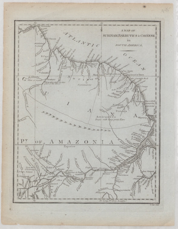 A map of Surinam, Barbutius and Cayenne in South America