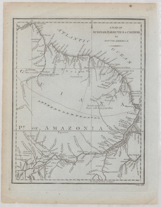 A map of Surinam, Barbutius and Cayenne in South America