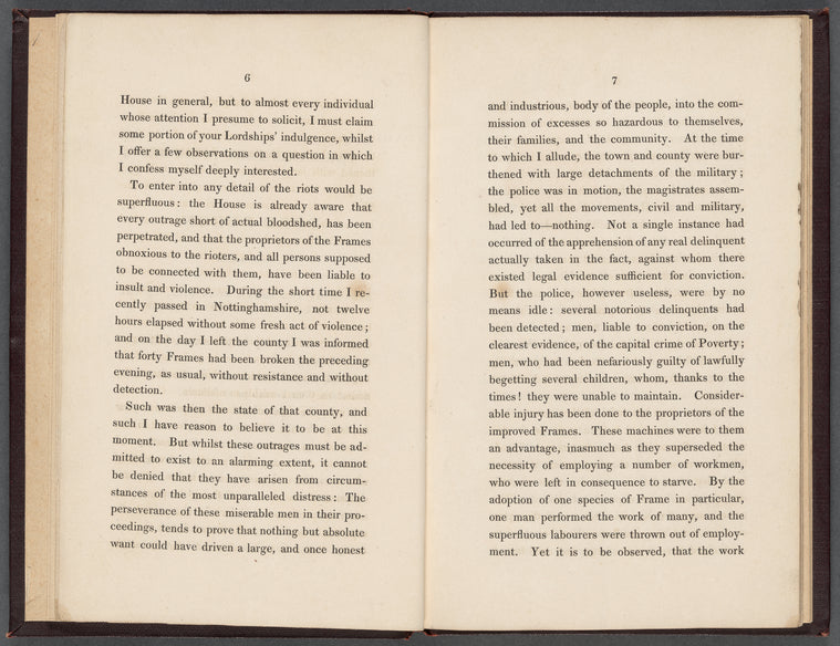 Byron's maiden speech in the House of Lords defending the Luddites delivered 27 Feb 1812