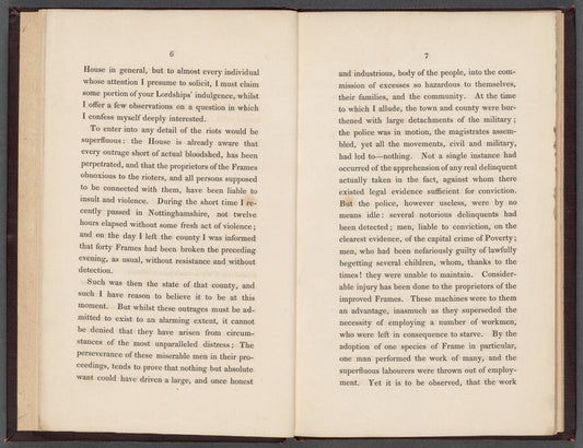 Byron's maiden speech in the House of Lords defending the Luddites delivered 27 Feb 1812