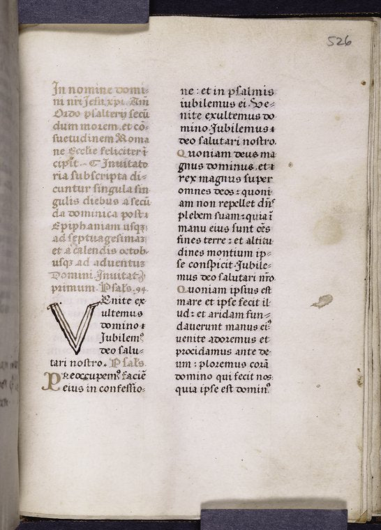 Incipit of text in hand 3, rubric and initials in gold, large black initial