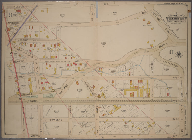 Double Page Plate No. 2, Part of Ward 24, Sections 9&11. [Bounded by Nelson Avenue, Featherbed Lane, E. 174th Street, Walton Avenue, Elliot Place, Jemorem Avenue, E. 170th Street and Boscobel Avenue.]