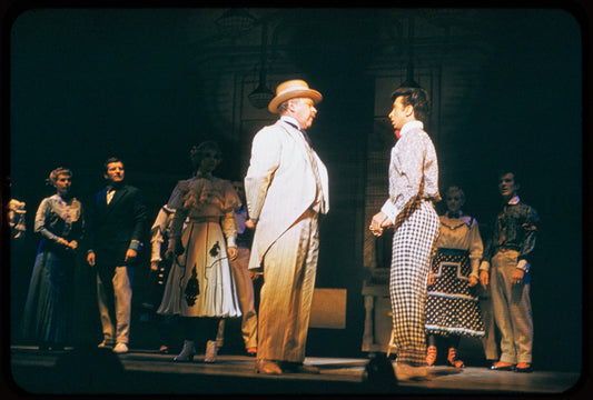 David Burns, Danny Carroll [center], Barbara Cook, Robert Preston [left] and unidentified others in the stage production The Music Man