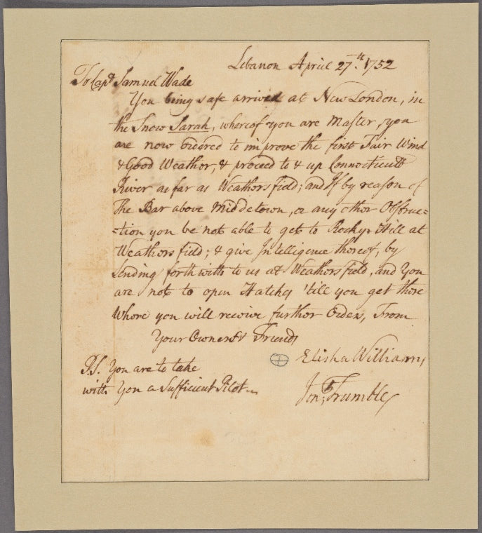 Letter to Capt. Samuel Wade, New London
