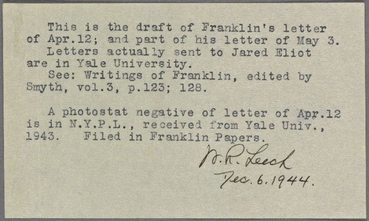 Letter to Rev. Jared Eliot