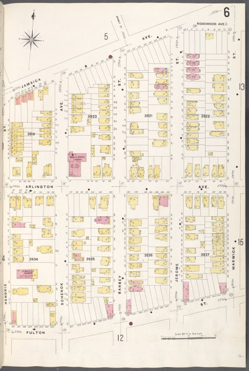 Brooklyn V. 8, Plate No. 6 [Map bounded by Jamaica Ave., Warwick St., Fulton St., Hendrix St.]