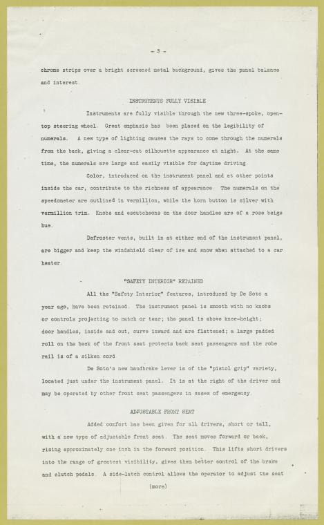Chrysler Corporation, De Soto division. (News releases 1938)