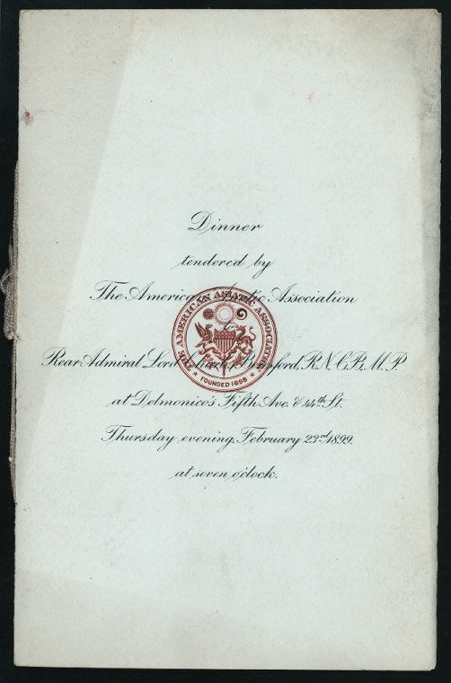 DINNER FOR REAR ADMIRAL LORD CHARLES BERESFORD,R.N.C.B.M.P. [held by] AMERICAN ASIATIC ASSOCIATION [at] "DELMONICO'S, NY" (REST;)