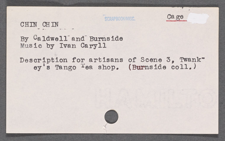 Chin Chin: Notes for Scene 3, "Twankey's Tango Tea-shop"