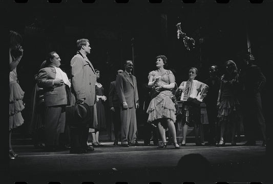 Edward Winter [left], Peg Murray [center] and ensemble in the stage production Cabaret