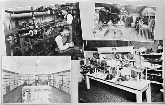 Colored enterprises and industries; A typical shoemaker from Tuskegee, Ala.; Woodson's shoe store, 3222 South State Street; A Typical tailoring and pressing shop; Cranshaw's millinery, 3408 South State Street.