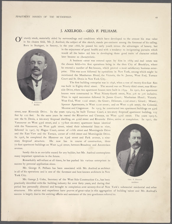 J. Axelrod, builder ; Geo F. Pelham, architect.