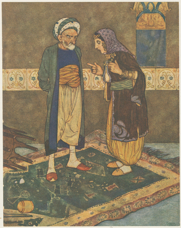 As soon as he came in, she began to jeer at him.