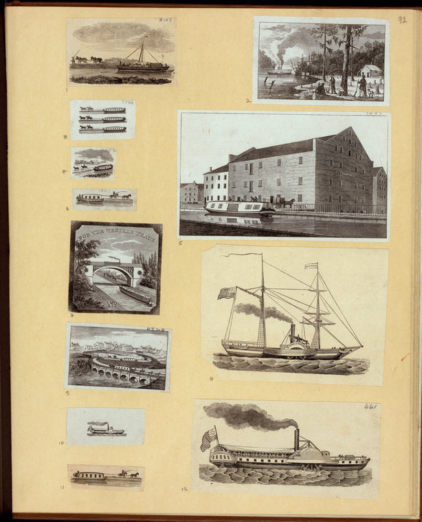 Horse-drawn boats and steamships.