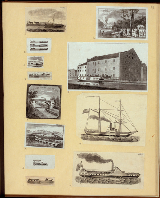 Horse-drawn boats and steamships.
