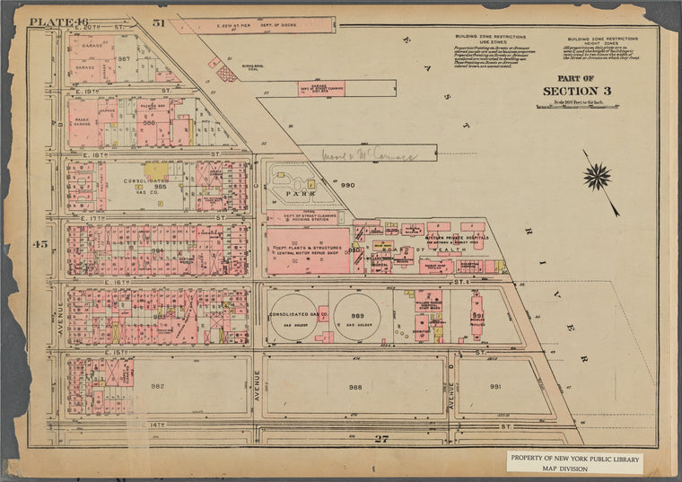 Bounded by E. 20th Street, East River Piers, E. 14th Street and Avenue B