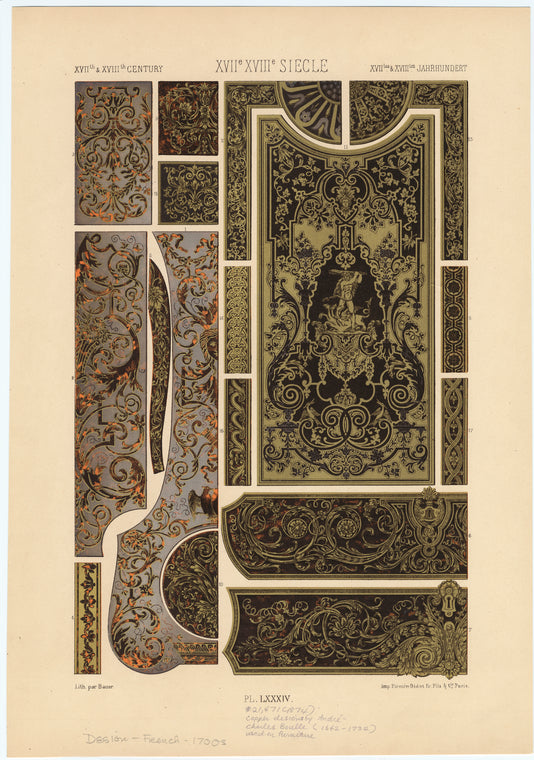 Copper designs by André Charles Boulle (1642-1732) used on furniture
