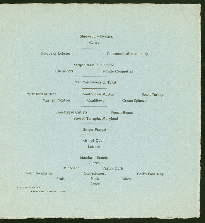 NEW YEAR DINNER [held by] THE CONTINENTAL [at] "PHILADELPHIA, PA" (HOTEL;)