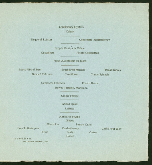 NEW YEAR DINNER [held by] THE CONTINENTAL [at] "PHILADELPHIA, PA" (HOTEL;)