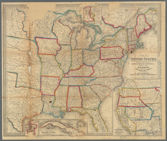 A new map of the United States, upon which are delineated its vast works of internal communication, routes across the continent &c: showing also Canada and the island of Cuba