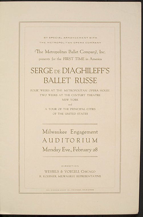 Ballets Russes (Diaghilev), American tour, 1915-1916.