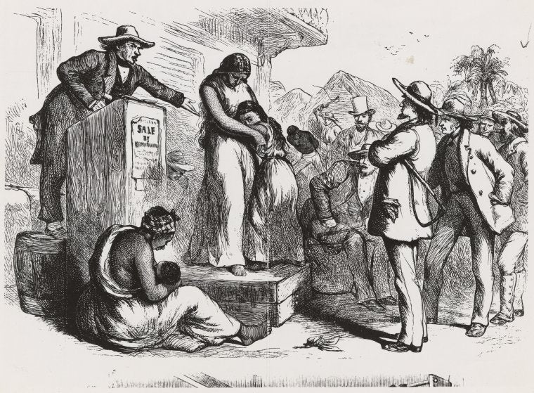 Woman and child on auction block