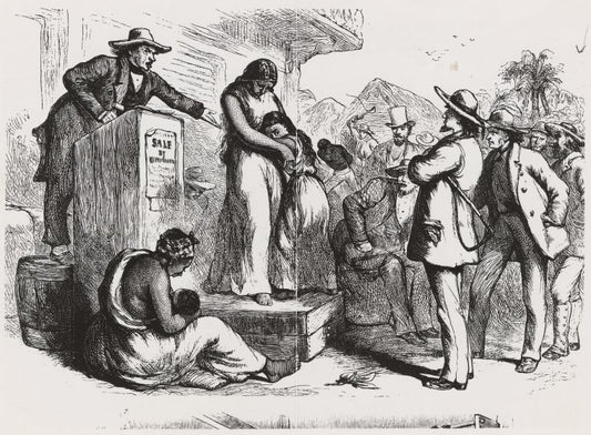 Woman and child on auction block