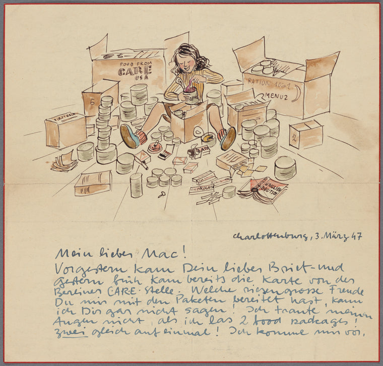 Correspondence with overseas personnel file - illustrated letter addressed to Mac