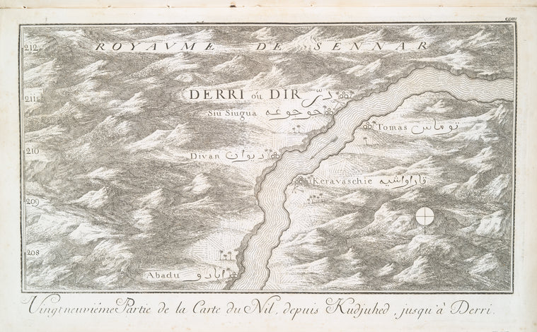 Vingtneuvième partie de la carte du Nil, depuis Kudjuhed, jusqu'à Derri.