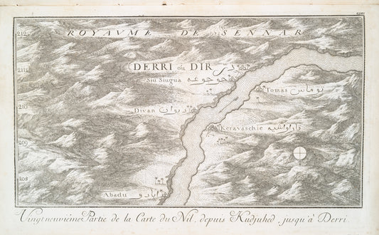 Vingtneuvième partie de la carte du Nil, depuis Kudjuhed, jusqu'à Derri.