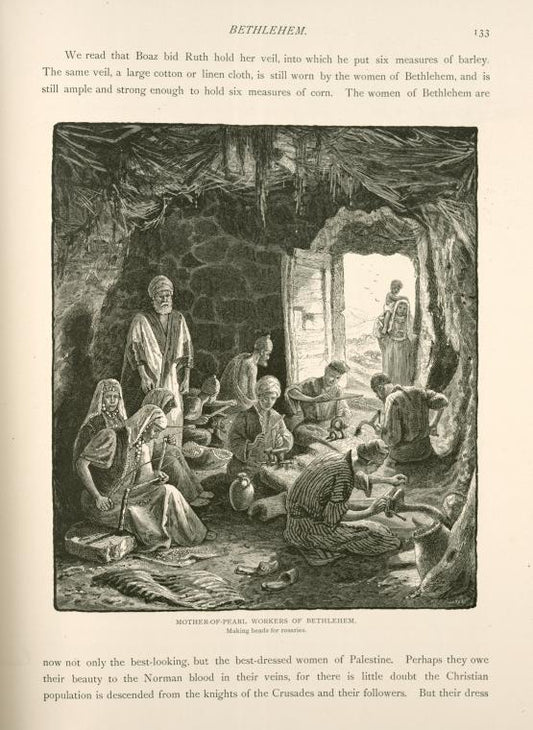 Mother-of-pearl workers of Bethlehem. Making beads for rosaries
