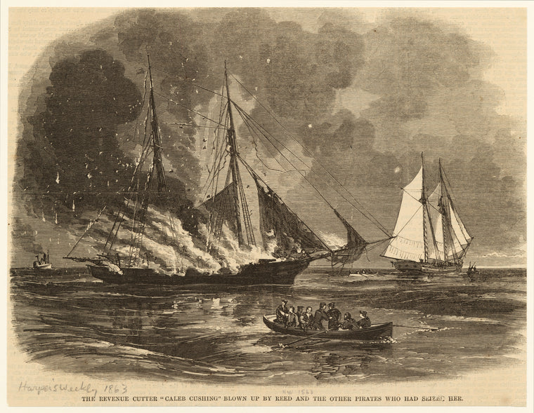 The revenue cutter "Caleb Cushing" blown by Reed and the other pirates who had seized her