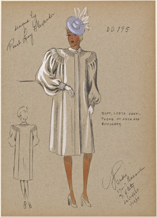 Soft, loose coat--tucks at neck and shoulder.