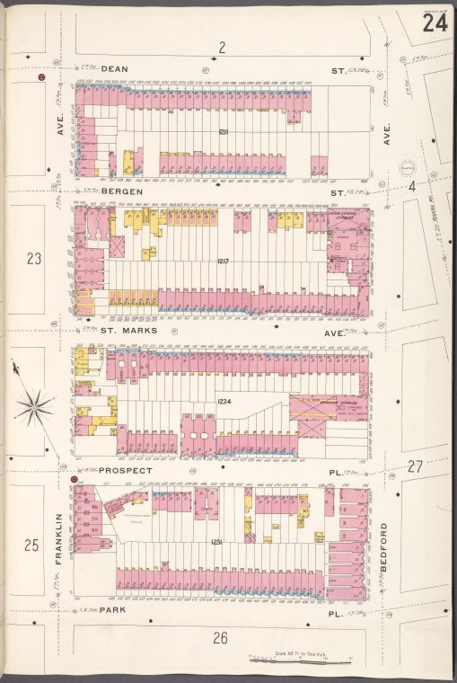 Brooklyn V. 7, Plate No. 24 [Map bounded by Dean St., Bedford Ave., Park Pl., Franklin Ave.]