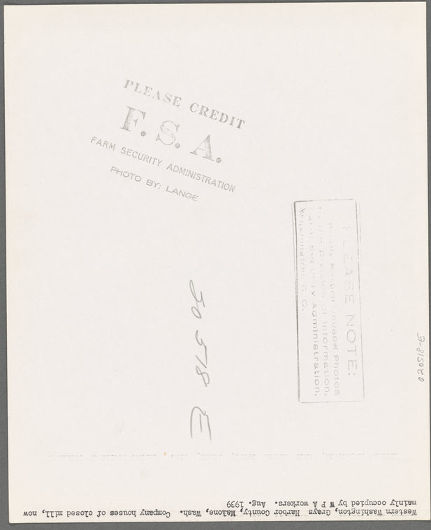 Western Washington, Grays Harbor County, Malone, Washington. Company houses of closed mill, now mainly occupied by Works Projects Administration (WPA) workers. See general caption number 37