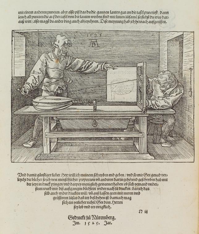 Draftsman drawing a lute