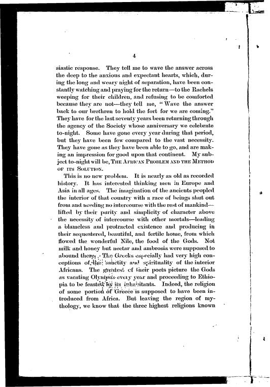 The African problem, and the method of its solution. The annual discourse delivered at the seventy-third anniversary of the American Colonization Society, in the Church of the Covenant, Washington, D. C. January 19, 1890, by Edward W. Blyden.