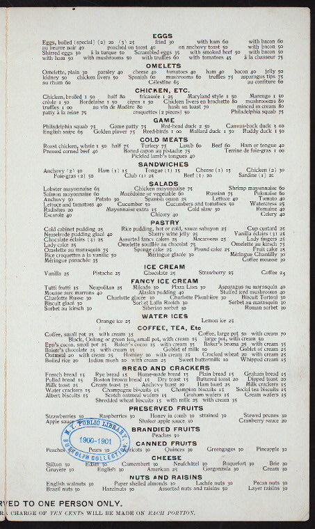 DAILY MENU [held by] PLAZA HOTEL [at] "NEW YORK, NY" (HOTEL;)