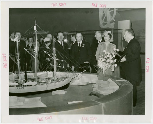 Norway Participation - Prince Olav and Princess Martha - Looking at exhibit with Grover Whalen