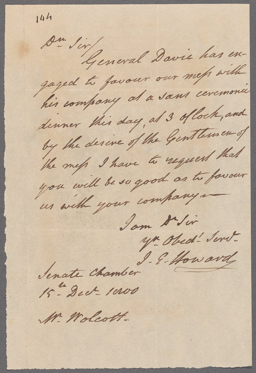 John Eager Howard to Oliver Wolcott, Senate Chamber