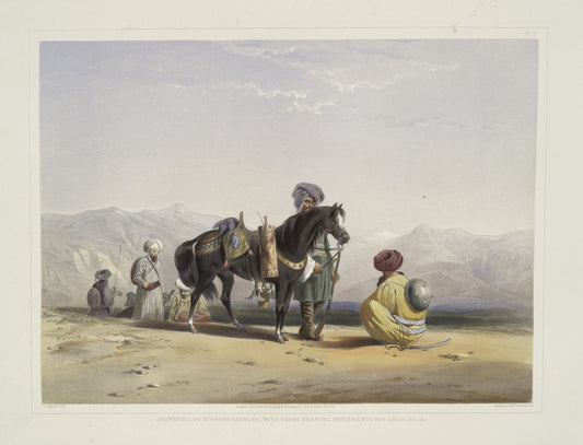Jaunbauz, or Afghaun cavalry, with horse bearing implements for smoking &c.