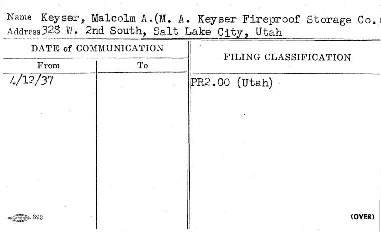 Keyser, Malcolm A. (M.A. Keyser Fireproof Storage Co.)