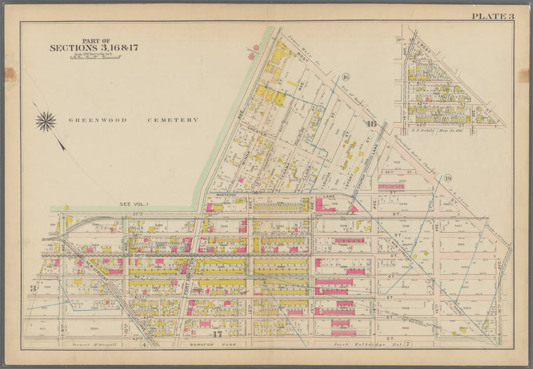 Bounded by (Greenwood Cemetery) 37th Street, Fort Hamilton Avenue, West Street, 16th Avenue, 43rd Street & 9th Avenue: Part of Sections 3, 16 & 17