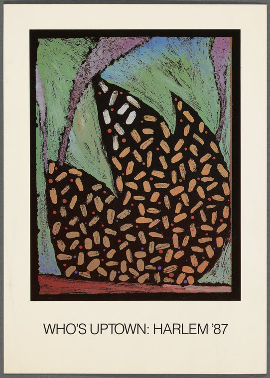 Postcard for "Who's Uptown: Harlem '87" exhibition at Schomburg Center for Research in Black Culture