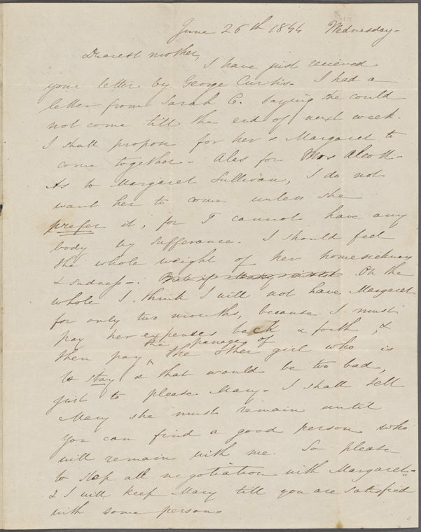 Peabody, Elizabeth [Palmer], mother, AL to. June 26, 1844.